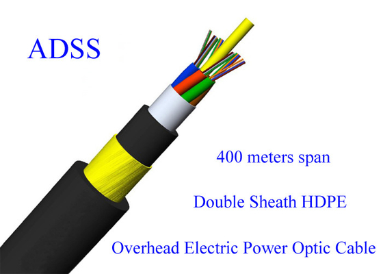 ADSS Fiber Optik Zırhlı Kablo G652D 48B1.3 11KN Açıklık 400M 13.4mm 48 Çekirdekli PE HDPE