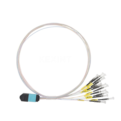 FTTH Çok Modlu MTP LC Fiber Optik Yama Kablosu Yüksük OM3 OM4 12 Fiber 0.7mm 0.5m